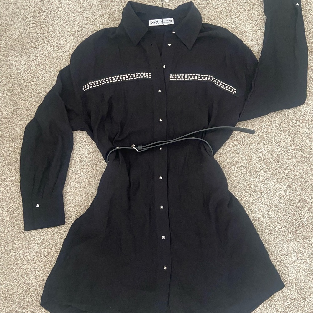 Zara Black Western Shirt Dress with Belt